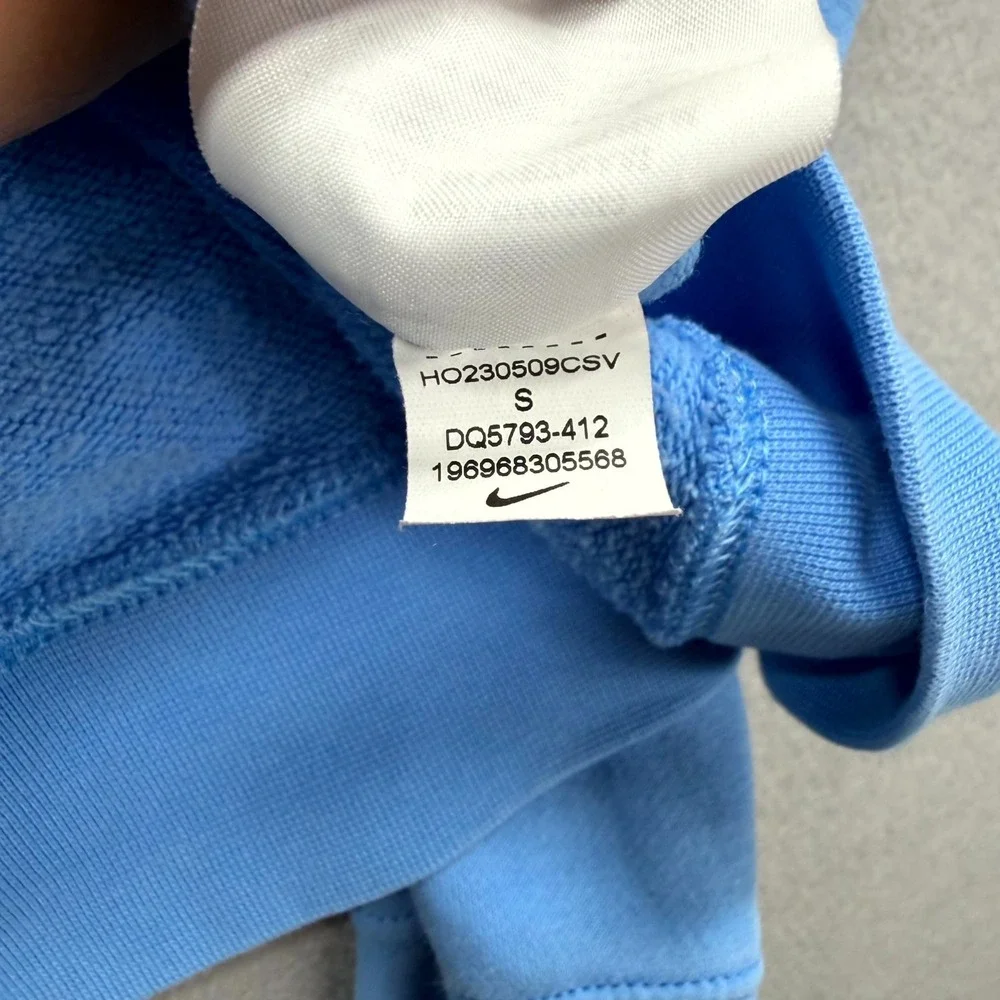 Nike Club Fleece Hoodie Womens Small Blue Script Logo Raglan Sleeve Sweatshirt